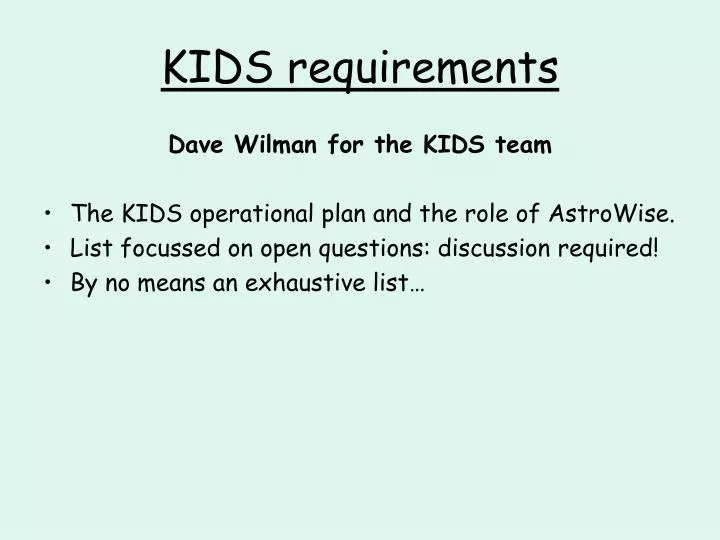 kids requirements