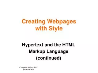 Creating Webpages with Style