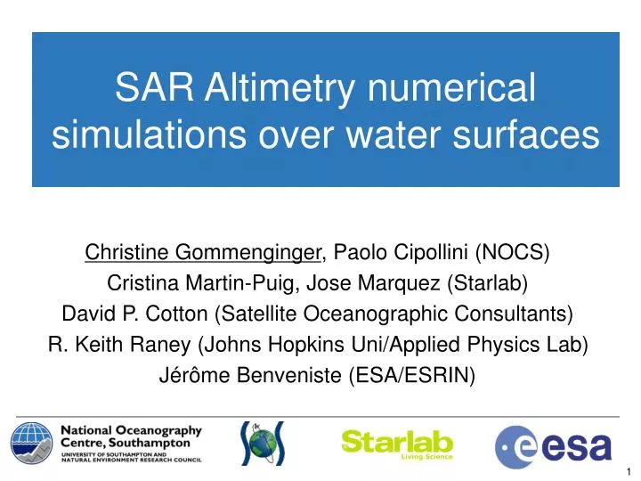 sar altimetry numerical simulations over water surfaces