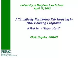 University of Maryland Law School April 12, 2013