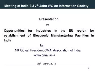 Meeting of India-EU 7 th Joint WG on Information Society mayti