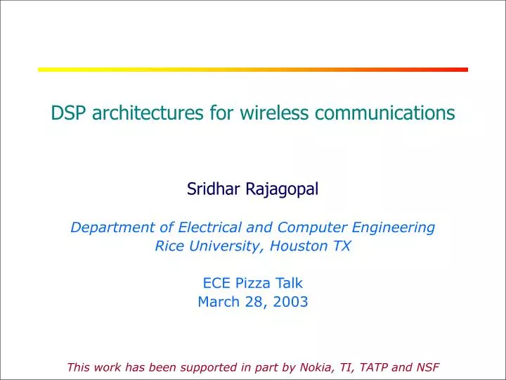 dsp architectures for wireless communications