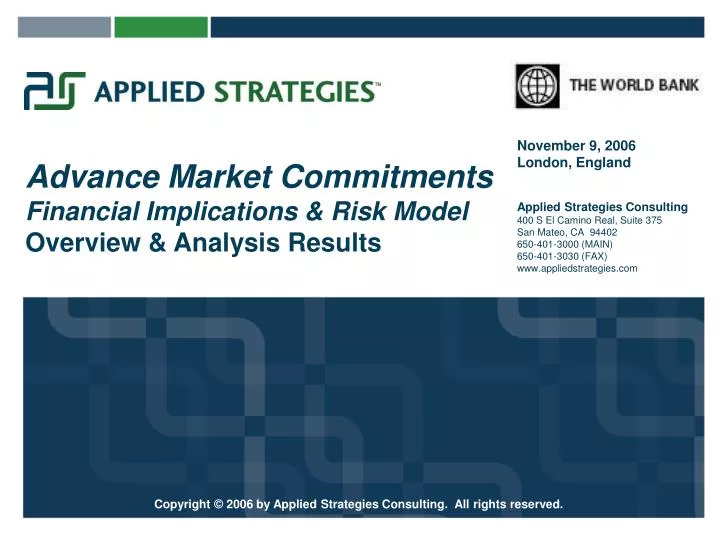 advance market commitments financial implications risk model overview analysis results