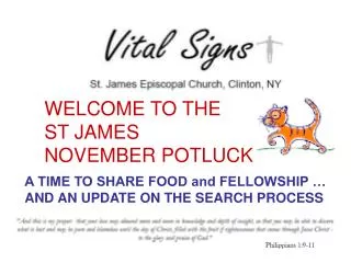 WELCOME TO THE ST JAMES NOVEMBER POTLUCK