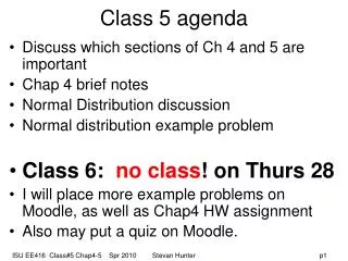 Class 5 agenda
