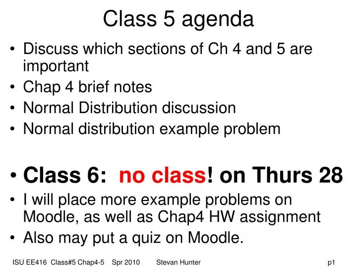 class 5 agenda