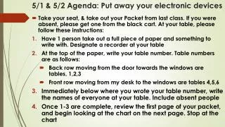 5/1 &amp; 5/2 Agenda: Put away your electronic devices