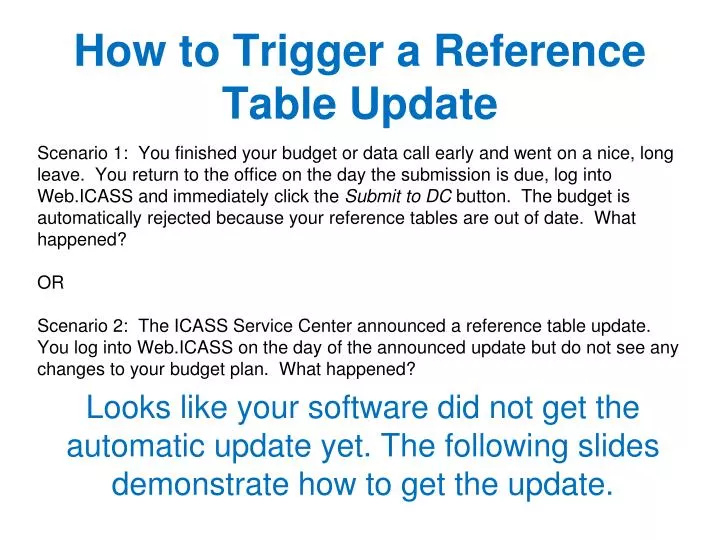 how to trigger a reference table update