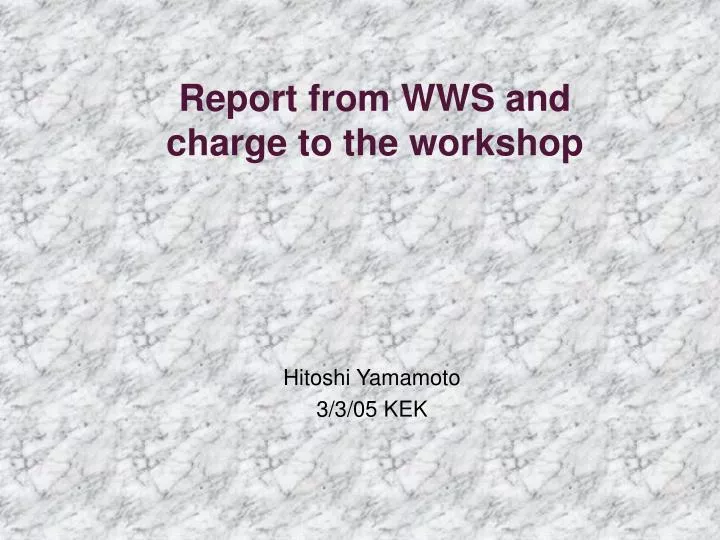 report from wws and charge to the workshop
