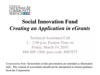 Social Innovation Fund Creating an Application in eGrants