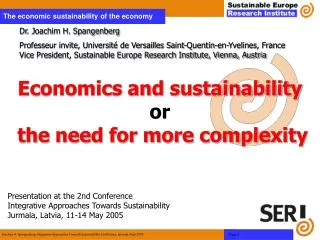 Economics and sustainability or the need for more complexity