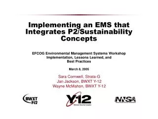Implementing an EMS that Integrates P2/Sustainability Concepts