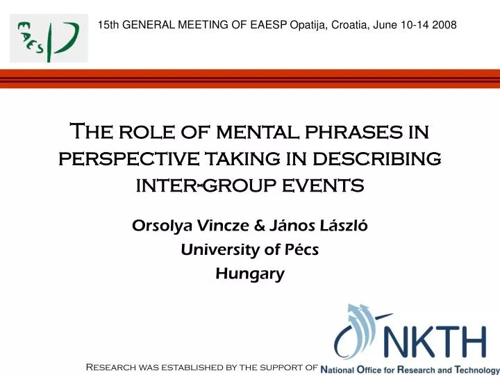 the role of mental phrases in perspective taking in describing inter group events