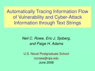 Neil C. Rowe, Eric J. Sjoberg, and Paige H. Adams U.S. Naval Postgraduate School ncrowe@nps