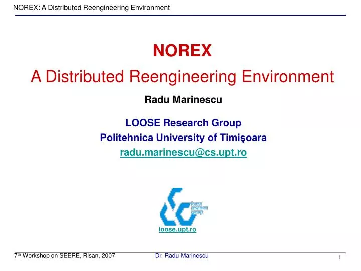 norex a distributed reengineering environment