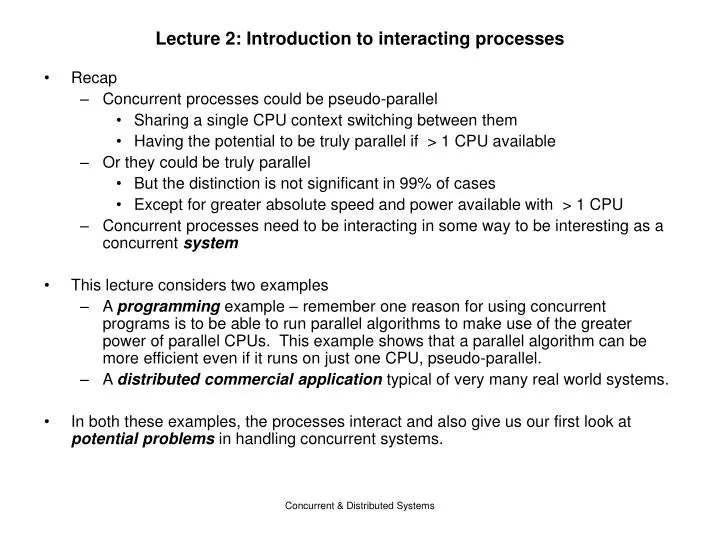 lecture 2 introduction to interacting processes