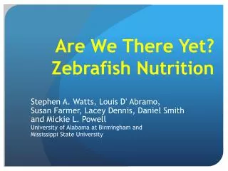 Are We There Yet? Zebrafish Nutrition