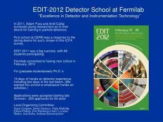 EDIT-2012 Detector School at Fermilab