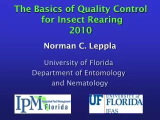 The Basics of Quality Control for Insect Rearing 2010