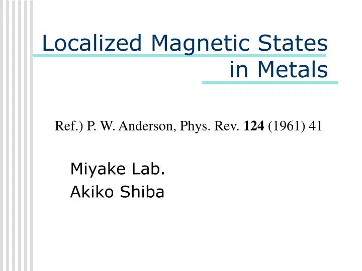 localized magnetic states in metals
