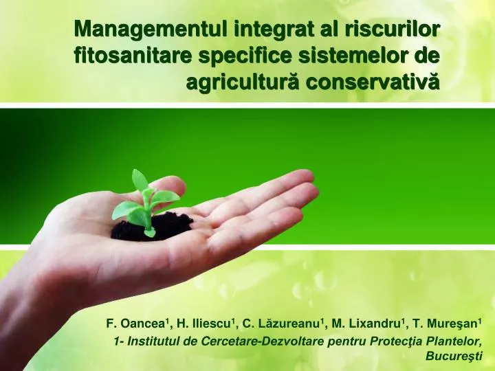 managementul integrat al riscurilor fitosanitare specifice sistemelor de agricultur conservativ