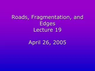 Roads, Fragmentation, and Edges Lecture 19 April 26, 2005