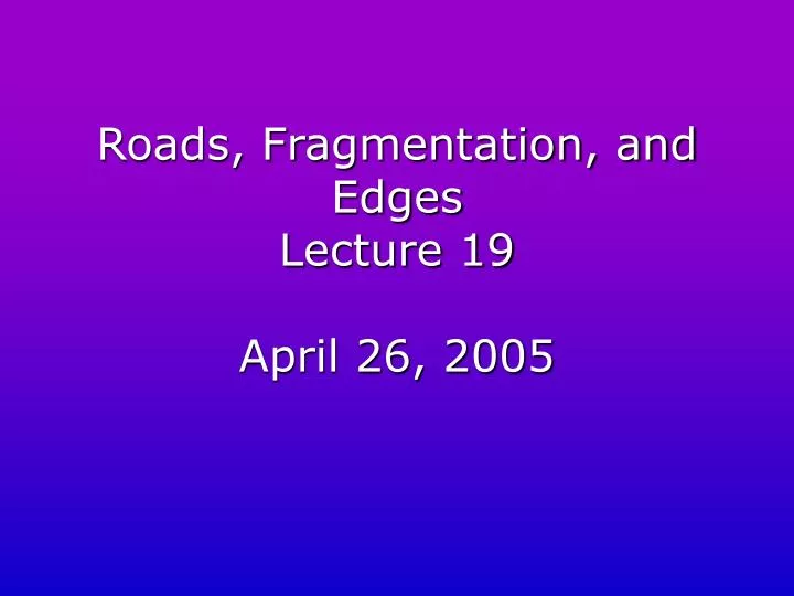 roads fragmentation and edges lecture 19 april 26 2005