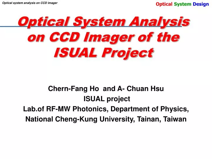 optical system analysis on ccd imager of the isual project