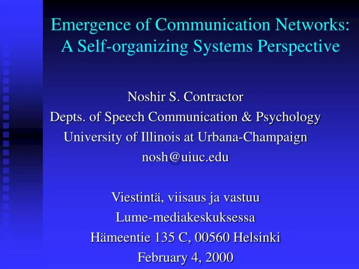 emergence of communication networks a self organizing systems perspective