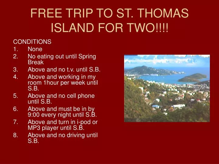 free trip to st thomas island for two