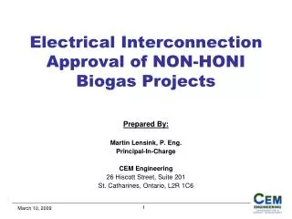 Electrical Interconnection Approval of NON-HONI Biogas Projects