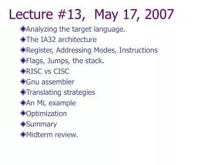 Lecture #13, May 17, 2007
