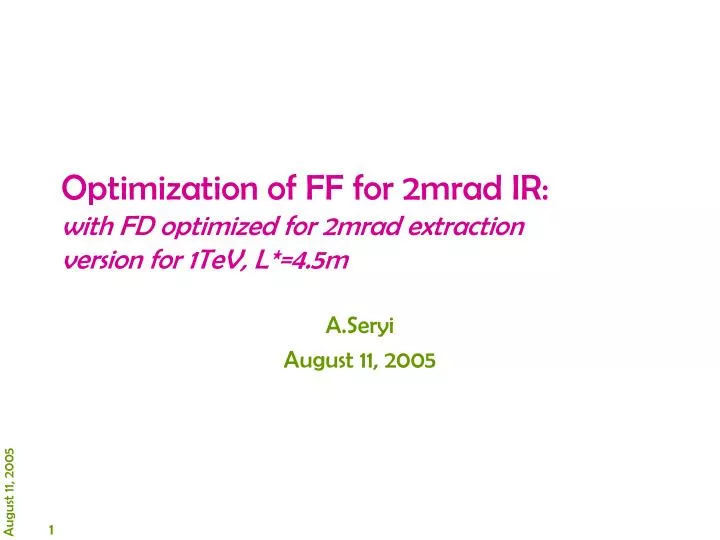optimization of ff for 2mrad ir with fd optimized for 2mrad extraction version for 1tev l 4 5m