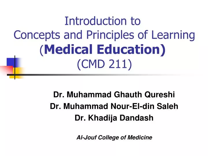 introduction to concepts and principles of learning medical education cmd 211