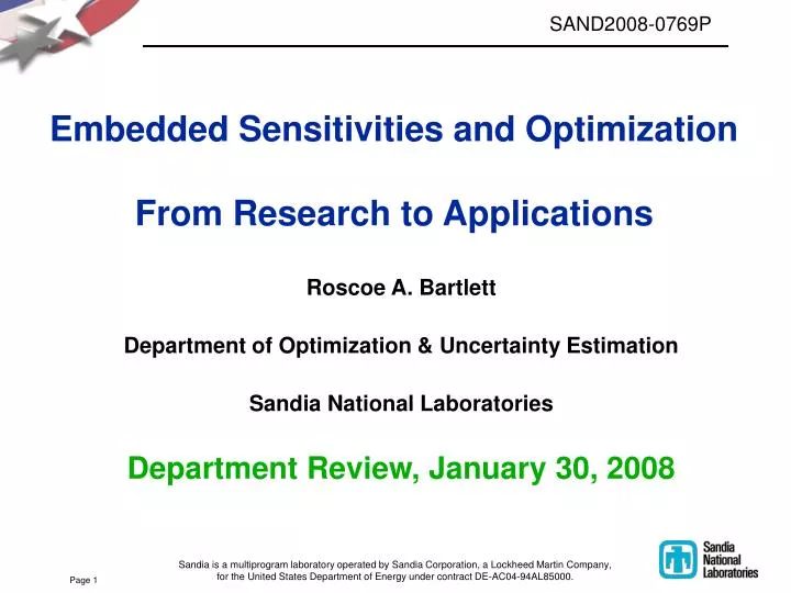embedded sensitivities and optimization from research to applications
