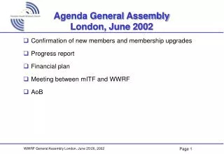 Agenda General Assembly London, June 2002