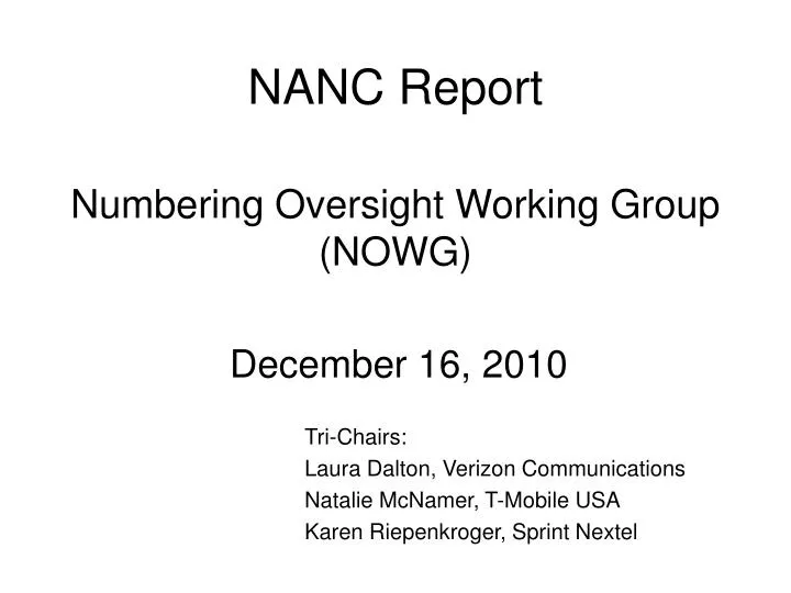 nanc report numbering oversight working group nowg