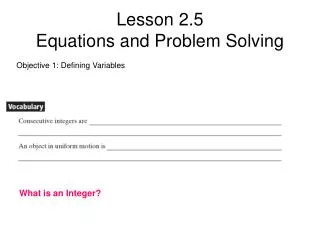 Lesson 2.5 Equations and Problem Solving