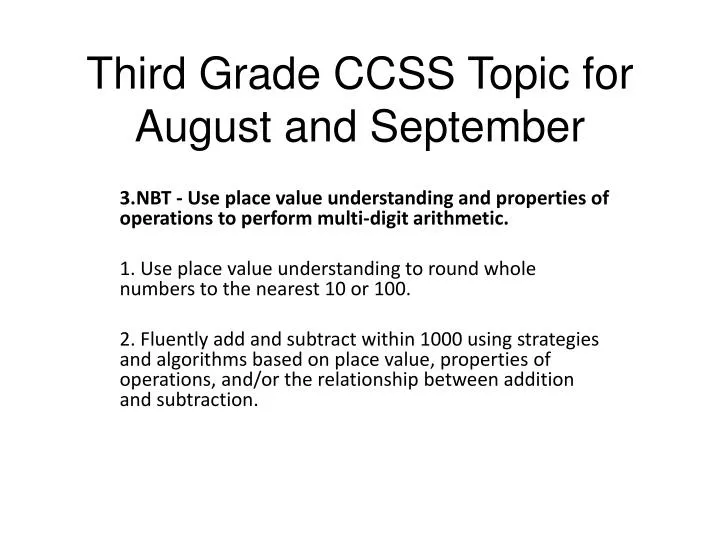 third grade ccss topic for august and september