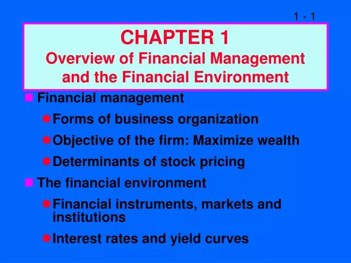 chapter 1 overview of financial management and the financial environment