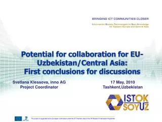 Potential for collaboration for EU- Uzbekistan/Central Asia: First conclusions for discussions