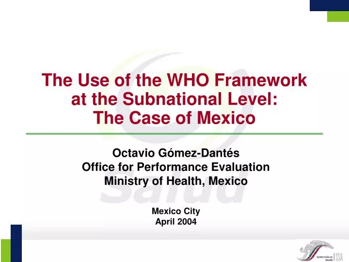 the use of the who framework at the subnational level the case of mexico