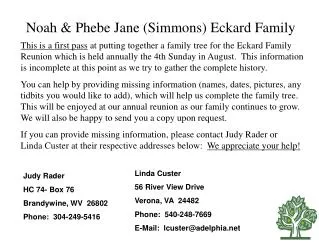 Noah &amp; Phebe Jane (Simmons) Eckard Family