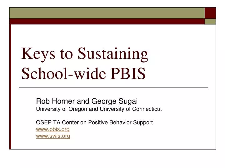 keys to sustaining school wide pbis