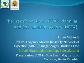 The Transformation: NEPAD Planning and Coordinating Agency (NPCA)