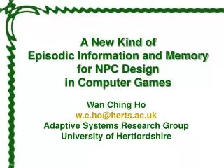 A New Kind of Episodic Information and Memory for NPC Design in Computer Games