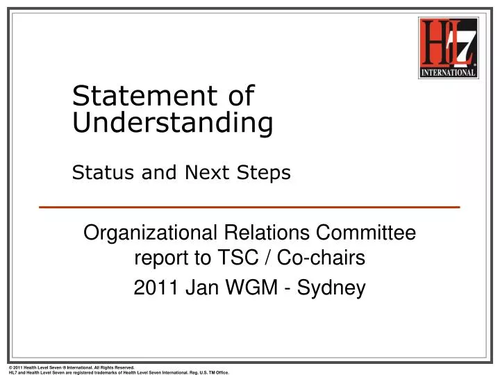statement of understanding status and next steps