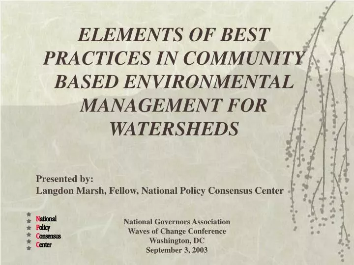elements of best practices in community based environmental management for watersheds