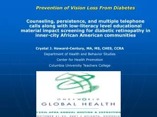 Prevention of Vision Loss From Diabetes