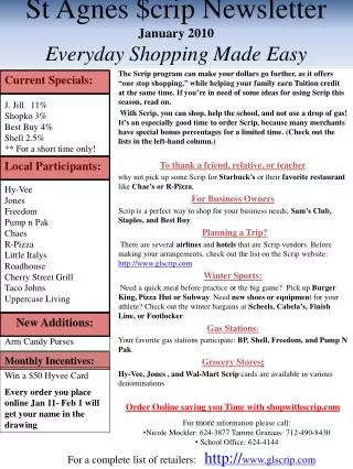 St Agnes $ crip Newsletter January 2010 Everyday Shopping Made Easy